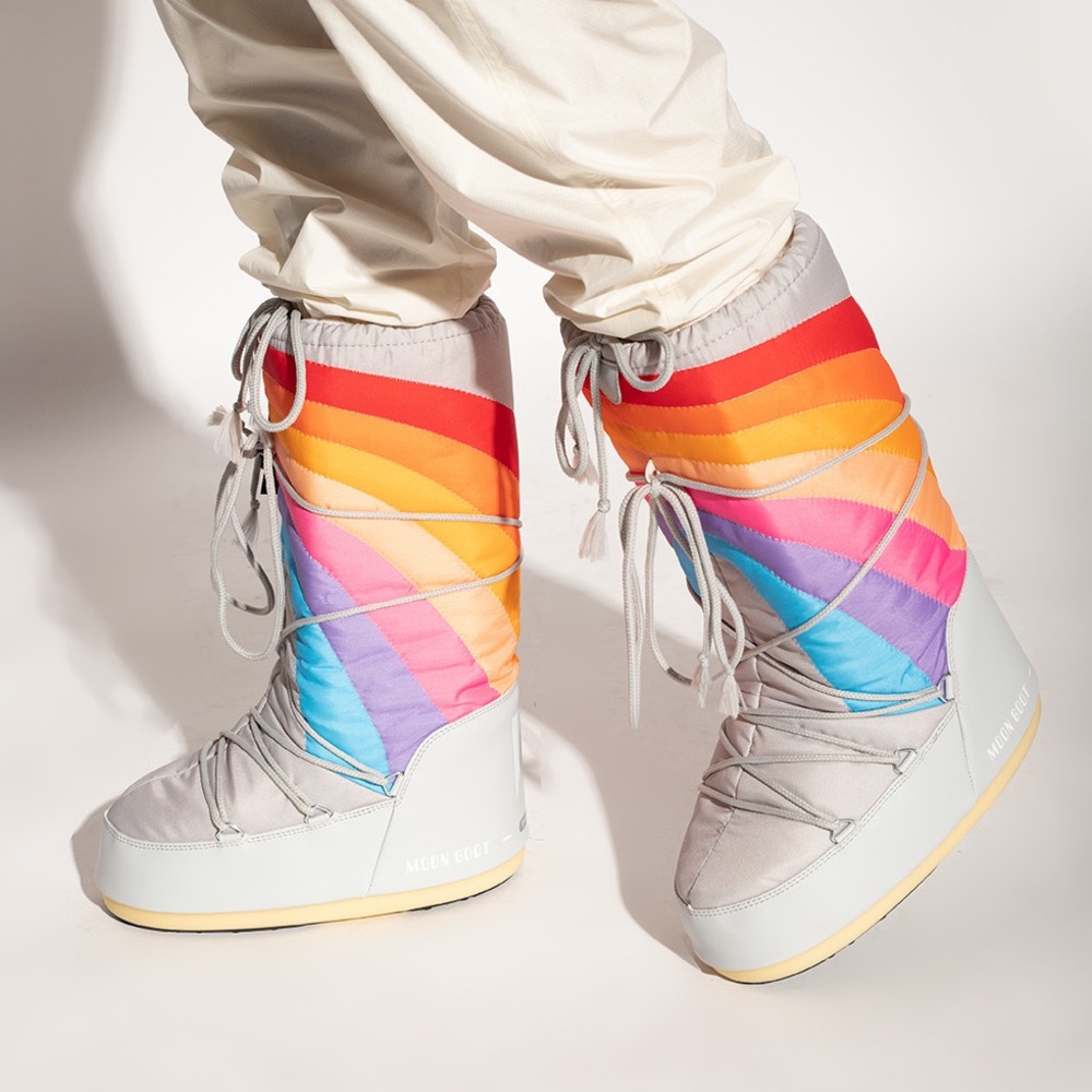 Moon Boot Icon Rainbow Snow Boots Grey Nylon 35/38 39/41 NEW Womens - Picture 2 of 6